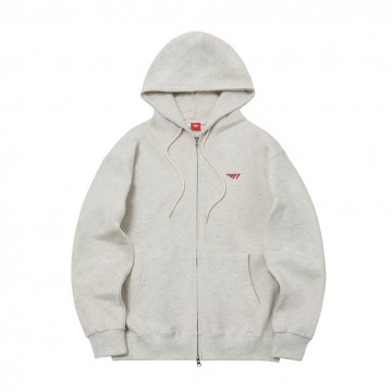 T1 Logo Zip-Up Hoodie - Oatmeal